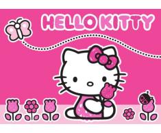 Associated Weavers 618279 Moderne Tapis Hello Kitty Papillon et Fleurs Polyamide Rose 133 x 97 x 1 cm