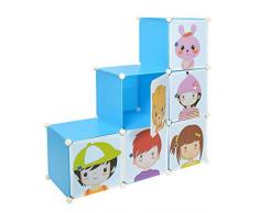 ts-ideen Meuble de rangement Etagère Commode Armoire à vêtements Coloris bleu ciel avec portes imprimées personnages et animaux Chambre d'enfant, salle de jeux