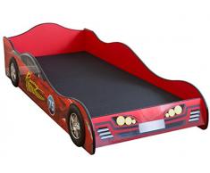 Lit enfant voiture de course enfant rouge, en bois MDF - Dim : H 44 x L 94 x P 212 cm -PEGANE-