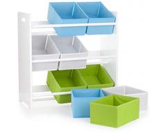 Étagère de rangement pour enfant avec 9 bacs en tissu couleur blanche