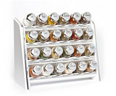 Gald Poland - Étagère à Épices Libre ou Mural Pour 24 Flacons d'Épices- Silver Line - Produit Européen - Blanc - Bouchon Brillant