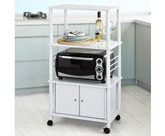SoBuy® FRG12-W Meuble rangement cuisine roulant en bois, Chariot de cuisine de service micro-ondes -Blanc