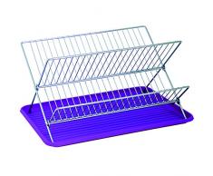 MSV 110534 Égouttoir à Vaisselle Pliant avec Plateau Acier/Plastique Argent/Violet 40 x 34,5 x 27 cm