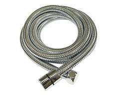 KES Flexible de Douche 3,0 m en inox chromé double agrafage remplacement pour douchette de salle de bain DN 15, I3300