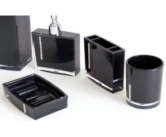 Hukitech Élégant set de salle de bain WC avec du strass /5 pièces/distributeur de savon/Porte Brosse à Dents/Gobelet/Brosse WC/Porte-savon/en plastique incassable/Couleur Noir