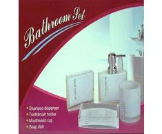COFFRET SET SALLE DE BAIN 4 PIÈCES BLANC DISTRIBUTEUR DE SAVON ET PORTE GOBELET PORTE-BROSSE À DENTS