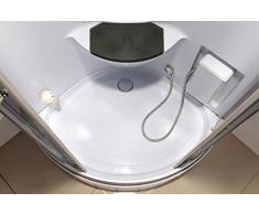 Biancospino Cabine de douche hydromassante de coin avec lumière intérieure modèle de luxe avec radio 90 x 90 cm