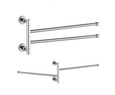 Auralum® Porte Serviette Mural avec 2 Barre Mobile en Laiton Chromé Accessoires pour Salle de Bain