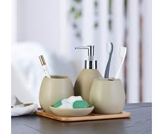 Axentia 126822 de Salle de Bain Set Accessoire de Avignon, équipement pour salle de bains, WC en céramique et bambou, marron, 23 x 30 x 11 cm