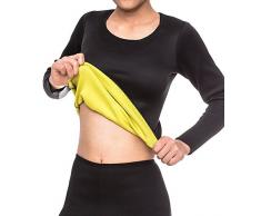 SEXYWG Femmes Noir Perte de poids T-shirt Sauna en néoprène à manches longues