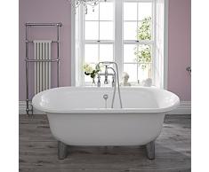 HUDSON REED - Baignoire Ilot Sur Pieds 205L Monobloc Acrylique Ovale Pieds Modernes Chromés
