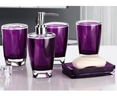 Bellabrunnen Salle de bains Essentials 5 Accessoires Set - Tumbler, savon à vaisselle, distributeur de savon, toilettes Brush & Holder Violet
