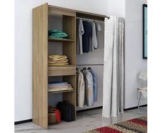 vidaXL Garde-robe avec rideau réglable Meuble de rangement en largeur 121-168 cm Chêne