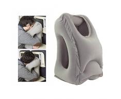 Oreiller voyage gonflable coussin de voyage ergonomique pour l'avion avec le corps complet et le support de tête Oreiller de bureau avec masque pour les yeux(gris)
