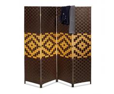 Relaxdays Paravent BYÖBU avec motifs graphiques HxlxP: 179 x 180 x 2 cm en 4 pièces cloison séparateur de pièce panneaux brise-vue en bambou pliable, marron foncé