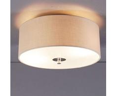 QAZQA Moderne Plafonnier Drum rond 30cm beige, Verre, Metal, Tissu, Cylindre, Rond / Compatible pour LED E27 Max. 2 x 40 Watt