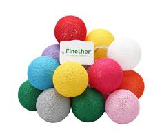 Finether 7.22 ft Batterie 2.2 m 20 LED Globe Boule de Coton Guirlande Lumineuse Extérieure Lumières Chaine avec Eclat Blanc Chaud pour la Fête de Noël d'Intérieur Mariage Vacances Célébration Festival Décoration Multicolore