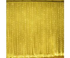 Guirlande Rideau Lumineux ,300 LEDs 3M x 3M Lumières Féériques Fenêtre Lumineux LED 8 Modes de Fonctionnement Décoration pour Soirée de Mariage et Noël, Cour,Jardin Blanc / Blanc Chaud
