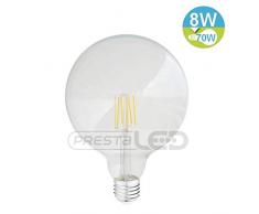 PRESTALED - AMPOULE LED E27 G125 GLOBE FILAMENT COB TRANSPARENT 8W BLANC FROID