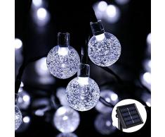 Qedertek Guirlandes Lumineuses Solaires Avec 8 Modes 6M 30 LED Guirlande Lumineuse Extérieur Imperméable En Forme de Boule Cristal Pour Jardin, Mariage, Terrasse, Patio, Maison, Fête de Noël (Blanc)