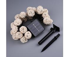 lederTEK Guirlande lumineuse solaire en forme de boule de rotin 6M 30 LEDs Lumière solaire de 8 modes Lampe Noël décorative pour l'extérieure, le jardin, la maison, le mariage, la terrasse (Multi-couleur)