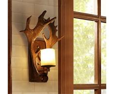 Applique murale bois de cerf intérieur lampe E14 couloir raphia murale bois de résine Ampoule vintage look Industrial Applique murale Style maison de campagne rustique lumière éclairage mural Lampadaires Éclairage mural poutres