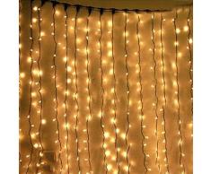 BLOOMWIN Rideau lumineux, LED 6mx3m 600leds 55W 8 Mode Festival Guirlande Lumineuse Parfait Pour Rideau Fenêtre Décoration de Noël/Mariage/Jardin/Nouvel An/Halloween (Blanc Chaud)