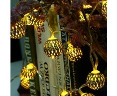 lederTEK guirlande lumineuse led à pile en forme de boule marocaine 3.3M 30 LED pour le Noël, la maison, jardin, patio, pelouse, fête et vacances (blanc chaud)