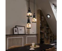 Vintage Suspension à hauteur réglable, abat-jour en verre, 3 x E27, pour salon cuisine chambre