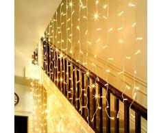 LE 3m * 6m 594 LEDs Rideau lumineux, 8 modes Guirlande lumineuse, Blanc Chaud 3000K, Décoration lumineuse pour fenêtre, Idéal pour la Toussaint/ Halloween/ Noël/ Fêtes/ Mariages