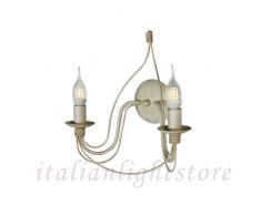 Fiammingo Applique Murale Rustique Fer Forgé Ivoire Patiné Or 2 Lumières E14 Made in Italy