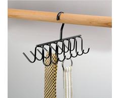 mDesign rangement cravate – porte-cravate et porte-ceinture – 14 crochets pour cravates et ceintures – accrochage simple – couleur: noir mat