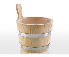 Well2wellness® Seau de projection d'eau en bois de résineux pour sauna 5,0 L Avec panier, louche, cristaux de menthe et huile essentielle