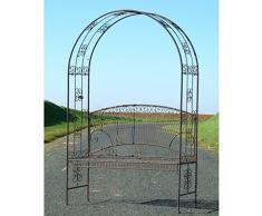 Banc Arche à Rosier Banquette Couverte Petite Gloriette ou Pergola en Fer Marron 45x124x195cm