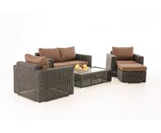 CLP Salon de jardin lounge MADEIRA 2-1-1, en polyrotin de 5 mm Revêtement: terre marron, Couleur de rotin: noir