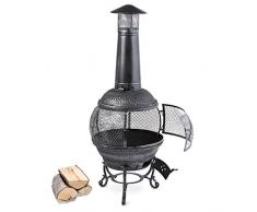 Blumfeldt Flavius - Cheminée d'extérieur brasero mexicain grill barbecue pour jardin terrasse (hauteur 1m40, style rétro antique, tisonnier inclus) - argent patiné