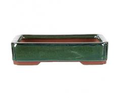 Pot à bonsaï 14.5x10.5x3.5cm vert rectangulaire en grès émaillé