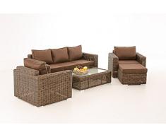 CLP Ensemble de jardin MADEIRA 3-1-1, set lounge, en polyrotin 5 mm, marron marbré + 5 revêtements différents au choix Rotin: marron marbré, revêtement: marron terre