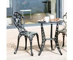 Relaxdays Chaise de jardin motifs fleurs en aluminium bistrot style ancien antiquités campagne bar terrasse restaurant H x l x P 81 x 41 x 41 cm, noir
