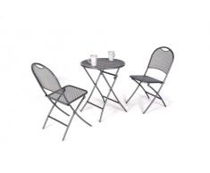 Brema 052148 Meubles de balcon maillons / treillis métalliques, 3 éléments comprenant 2 chaises pliantes et 1 table pliante ronde, 55 cm, gris fonte