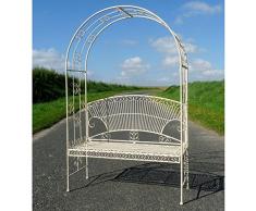 Banc Arche à Rosier Banquette Couverte Petite Gloriette ou Pergola en Fer Blanc Vanille 45x124x195cm
