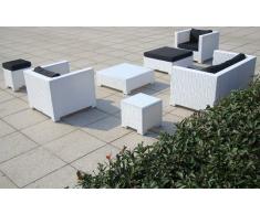 Baidani Salon de jardin Boite 10 C00034 Designer Lounge Sunrise, 2 places, 2 fauteuils, 2 poufs, 1 table basse, table d'appoint avec plateau en verre blanc