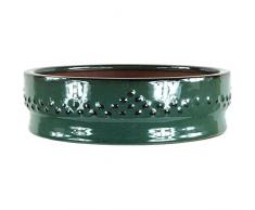 Pot à bonsaï 20x20x5.5cm vert rond en grès émaillé
