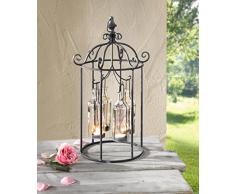 Lumignon Gloriette, 5 parties, métal ton anthracite, décoration originale en gloriette, 4 bouteilles transparentes avec support bougies intégré, sans bougie