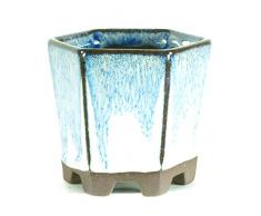 Pot à bonsaï 6x6x6cm azuré hexagonal en grès émaillé