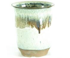 Pot à bonsaï 7.5x7.5x8.8cm beige rond en grès émaillé