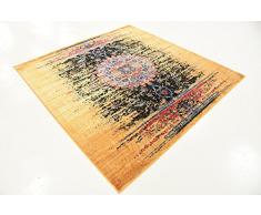 Abstrait traditionnel manche de manche (6 'x 6') Tapis Carré Zone Renaissance Bleu marine