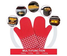 HelpCuisine Gant anti chaleur / Gant silicone cuisine, avec un rembourrage en cotton protecteur anti-chaleur, Durable, Multifonction, Antidérapant. Idéal Gant pour four, Barbecue, etc, Lot de 2 gants(rouge), 24 mois de Garantie