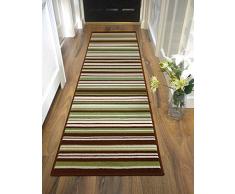 Lord of Rugs Tapis de couloir à rayures long contemporain Vert/marron 60 x 220 cm