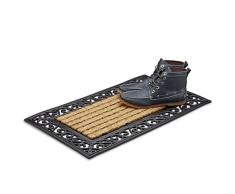 Relaxdays Paillasson en fibres de coco tapis de sol rectangle rayé motif fleur dessous antidérapant optique fonte L x l 75 x 45 cm nature et noir